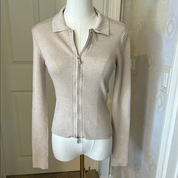 Hippie Rose Jackets & Blazers - Hippie Rose Women's Beige Zip-Up Ribbed Jacket